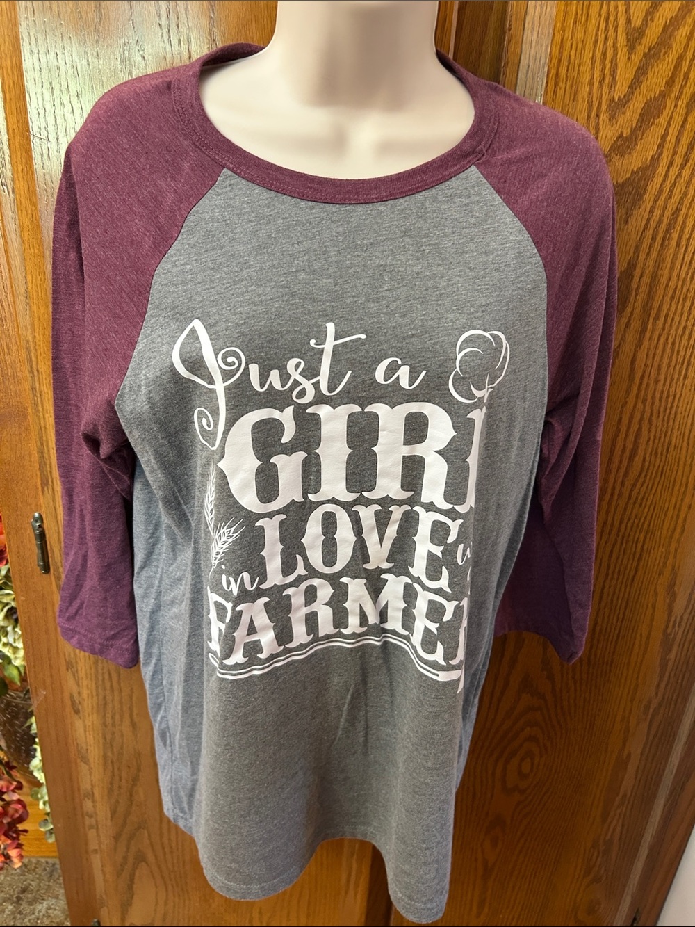 Bella Canvas Grey Body with Burgundy Sleeves Raglan Tee